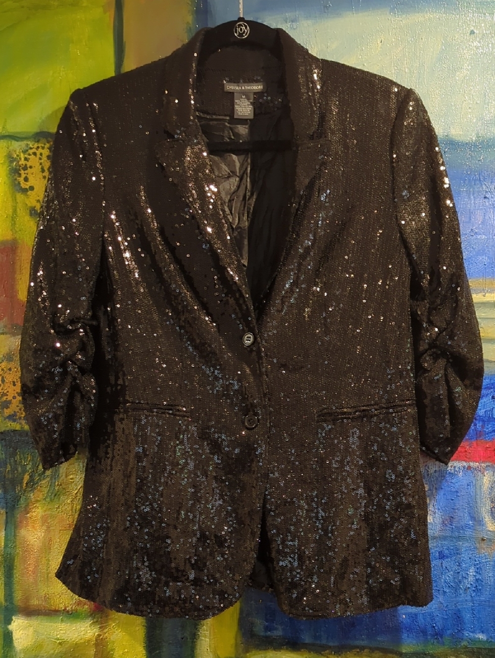 Chelsea & Theodore Black Sequin Blazer Size Medium